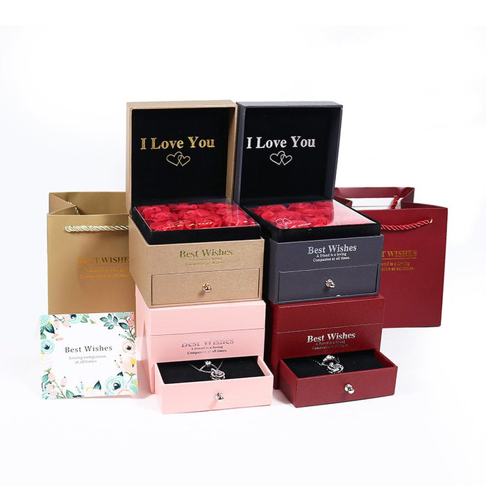 AYOYO rose gift boxes with necklaces, shown in every colourway