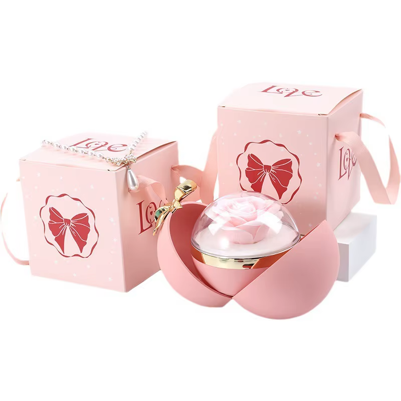 Rose Flower Ring Box with Petal Opening and Gift Box