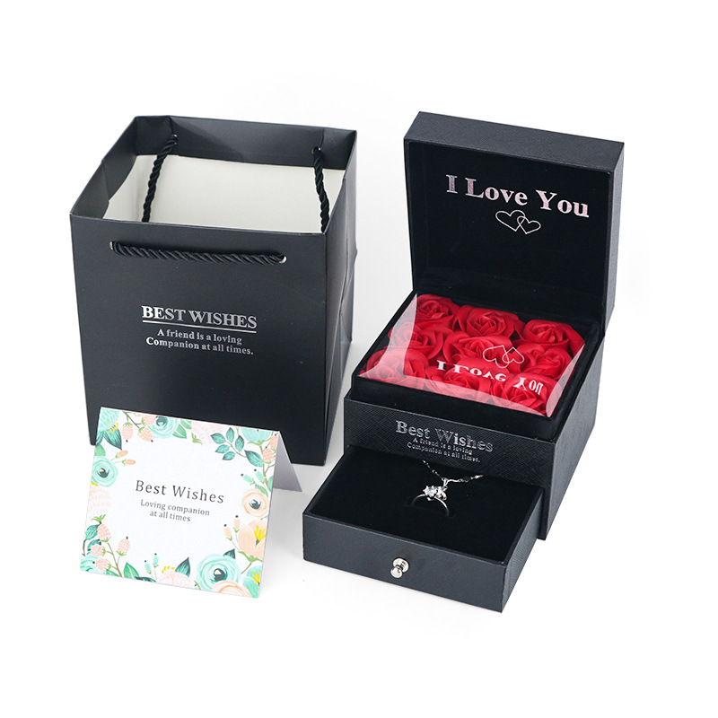 I Love You Rose Gift Box With Necklace Drawer - colour option