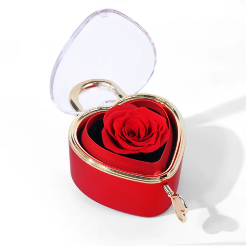 Heart Lock Rose Gift Box With Key and Rotating Jewelry Tray