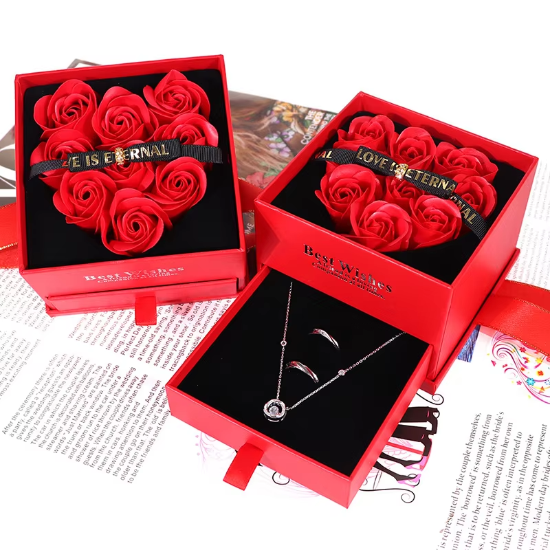 Heart Rose Gift Box With Pull-Out Jewelry Drawer