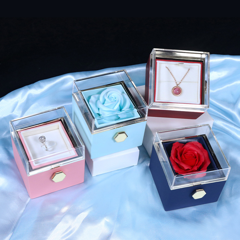 Rotating Rose Jewelry Gift Box With Clear Lid
