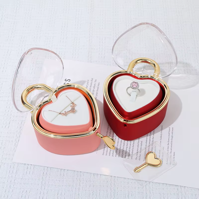 Heart Lock Rose Gift Box With Key and Rotating Jewelry Tray