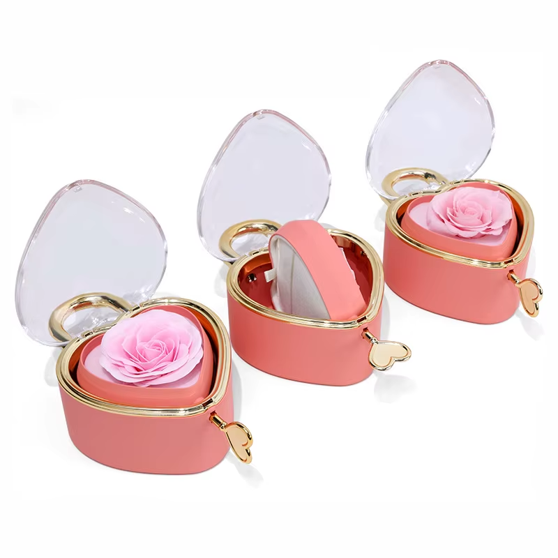 Heart Lock Rose Gift Box With Key and Rotating Jewelry Tray