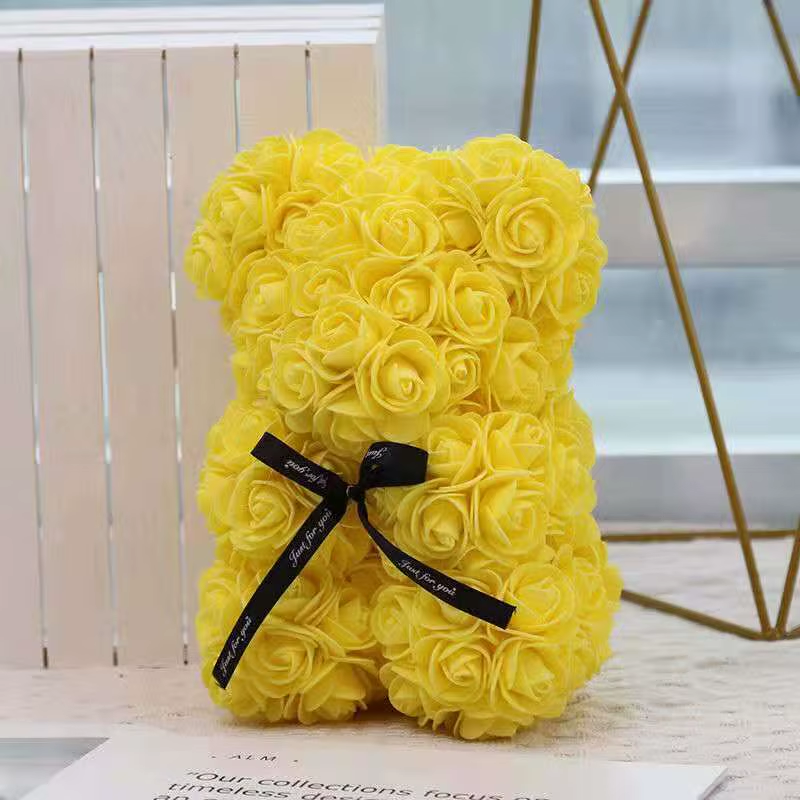 Rose Flower Teddy Bear with Heart in Clear Gift Box - colour option