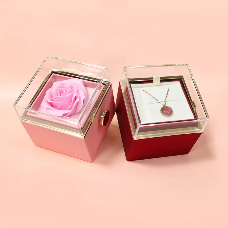 Four colourways of the rotating rose gift box