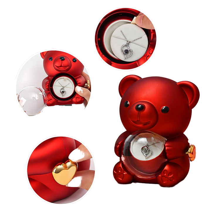 Rose Teddy Bear Keepsake Box with Clear Dome and Gift Bag - detail view