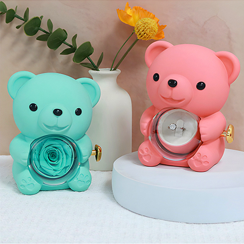 Rose Teddy Bear Keepsake Box with Clear Dome and Gift Bag - in use