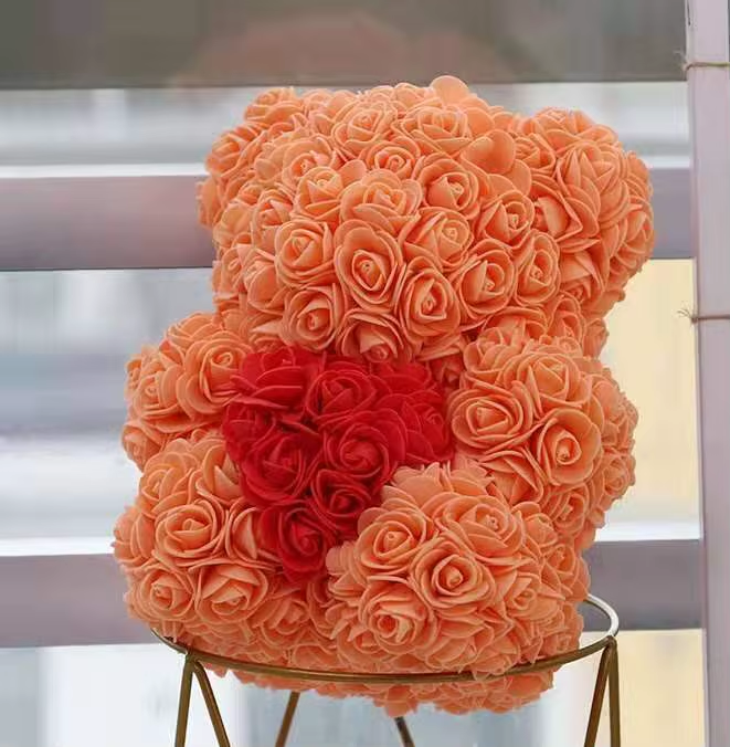 Rose Flower Teddy Bear with Heart in Clear Gift Box - colour option