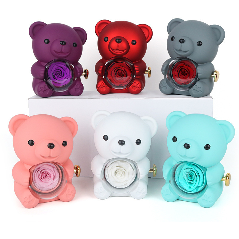 Rose Teddy Bear Keepsake Box with Clear Dome and Gift Bag - colour option