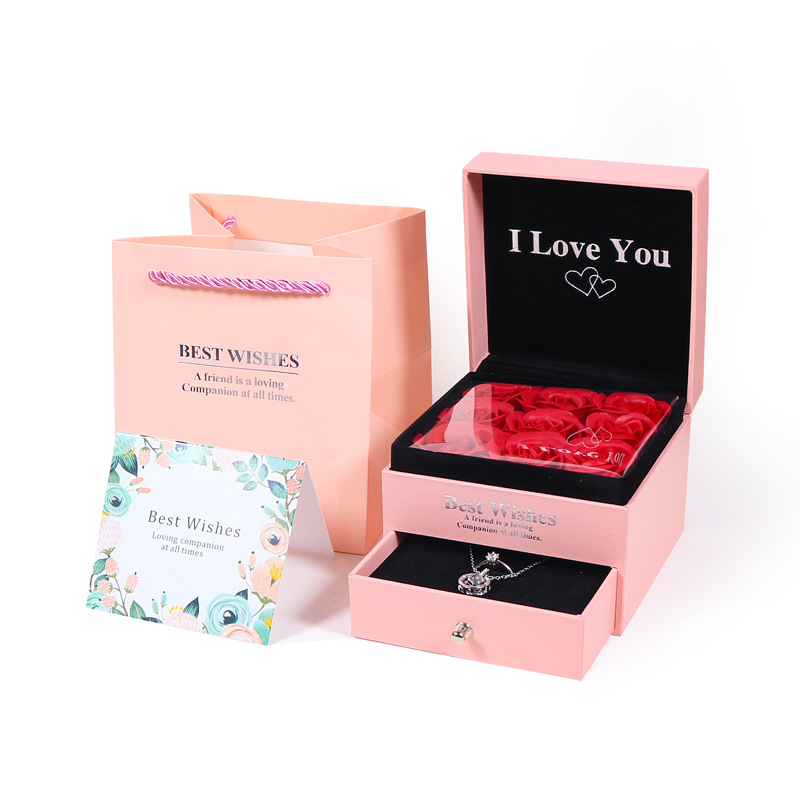 I Love You Rose Gift Box With Necklace Drawer - colour option