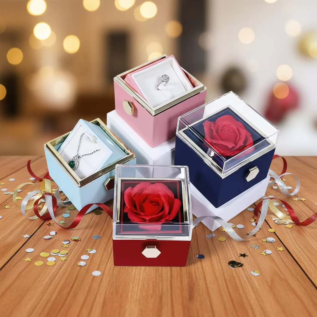 Rotating Rose Jewelry Gift Box With Clear Lid - in use
