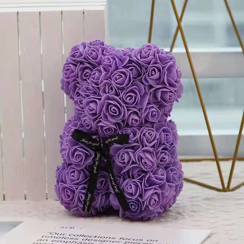 Rose Flower Teddy Bear with Heart in Clear Gift Box - colour option