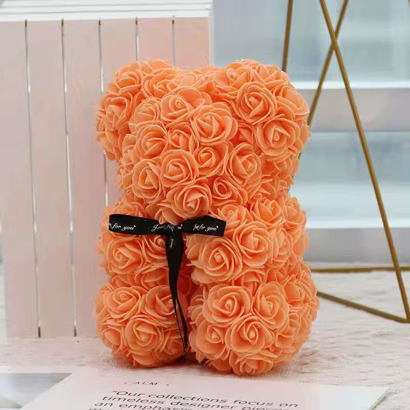Rose Flower Teddy Bear with Heart in Clear Gift Box - colour option
