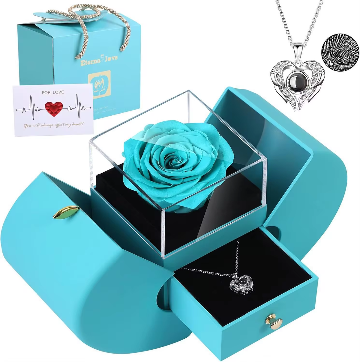 Apple-Shaped Rose Gift Box With Projection Heart Necklace - colour option