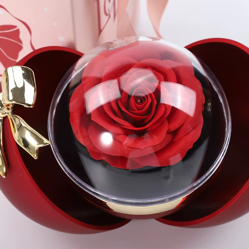 Rose Flower Ring Box with Petal Opening and Gift Box - detail view
