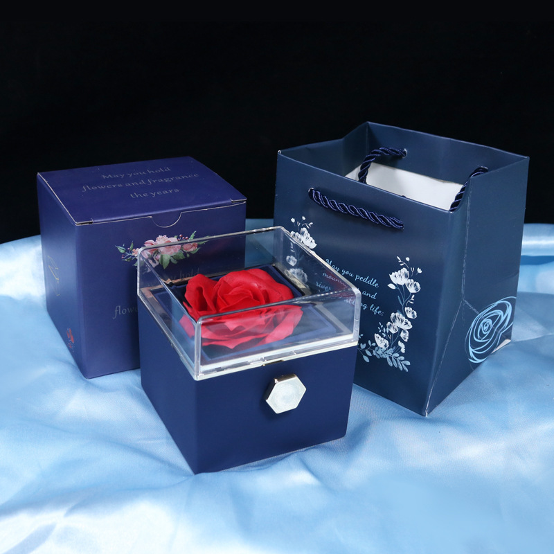 Rotating Rose Jewelry Gift Box With Clear Lid - colour option