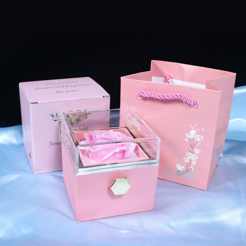 Rotating Rose Jewelry Gift Box With Clear Lid - colour option
