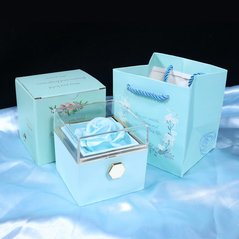 Rotating Rose Jewelry Gift Box With Clear Lid - colour option