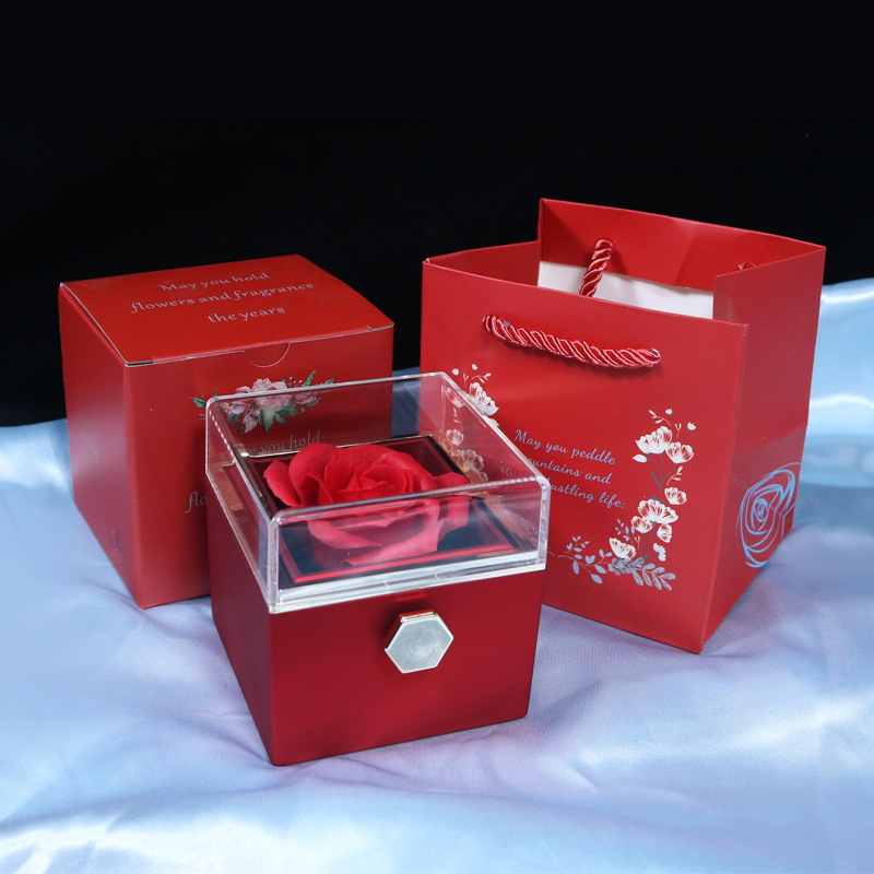 Rotating Rose Jewelry Gift Box With Clear Lid - colour option